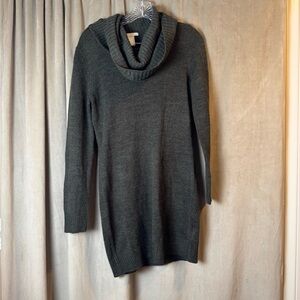 H&M Charcoal Olive  Cowl Neck Sweater Tunic Dress Turtleneck Bodycon Y2K